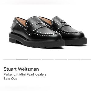 $595 NWT Stuart Weitzman Parker lift pearl size 5.5 Black Loafers Pearl Studs
